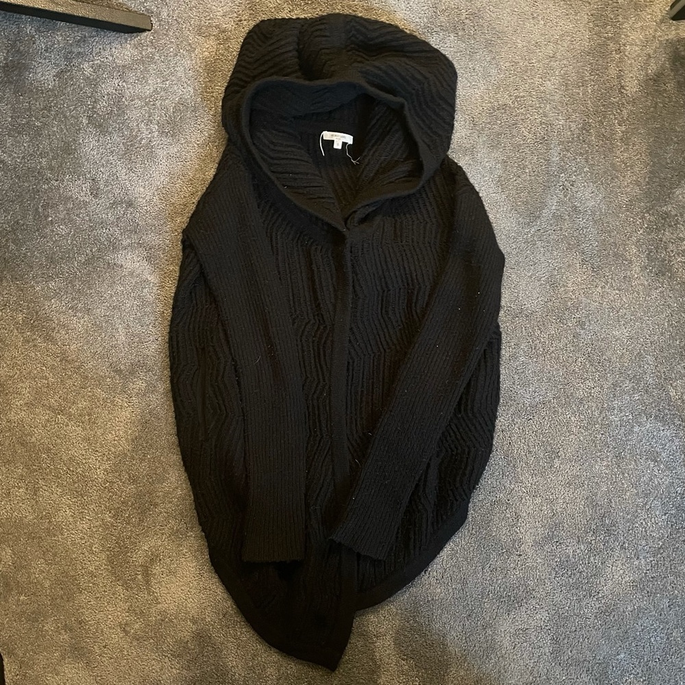 HELMUT LANG BLACK WOVEN HOODED SWEATER